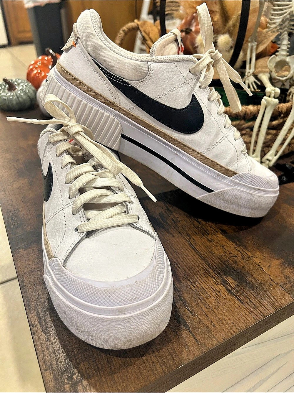 Nike Court Legacy Lift White Black Hemp Sneakers in White & Black